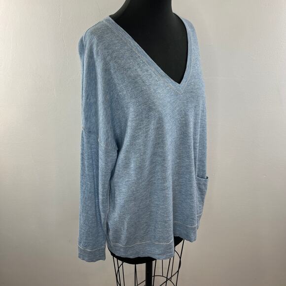 EILEEN FISHER Blue Top Merino Wool Alpaca Ribbed V-Neck Dropped Shoulder S M L? - Picture 5 of 8